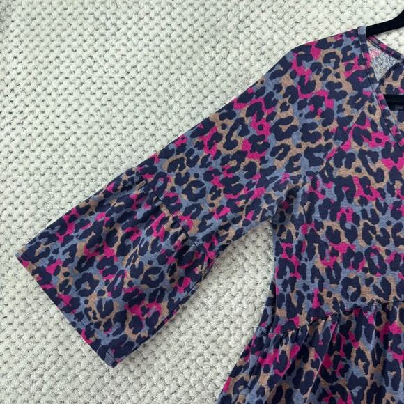 Pact Dress Womens S Purple Chetah Scoop Neck Elbow Flare Sleeve Knee Length - Picture 6 of 15